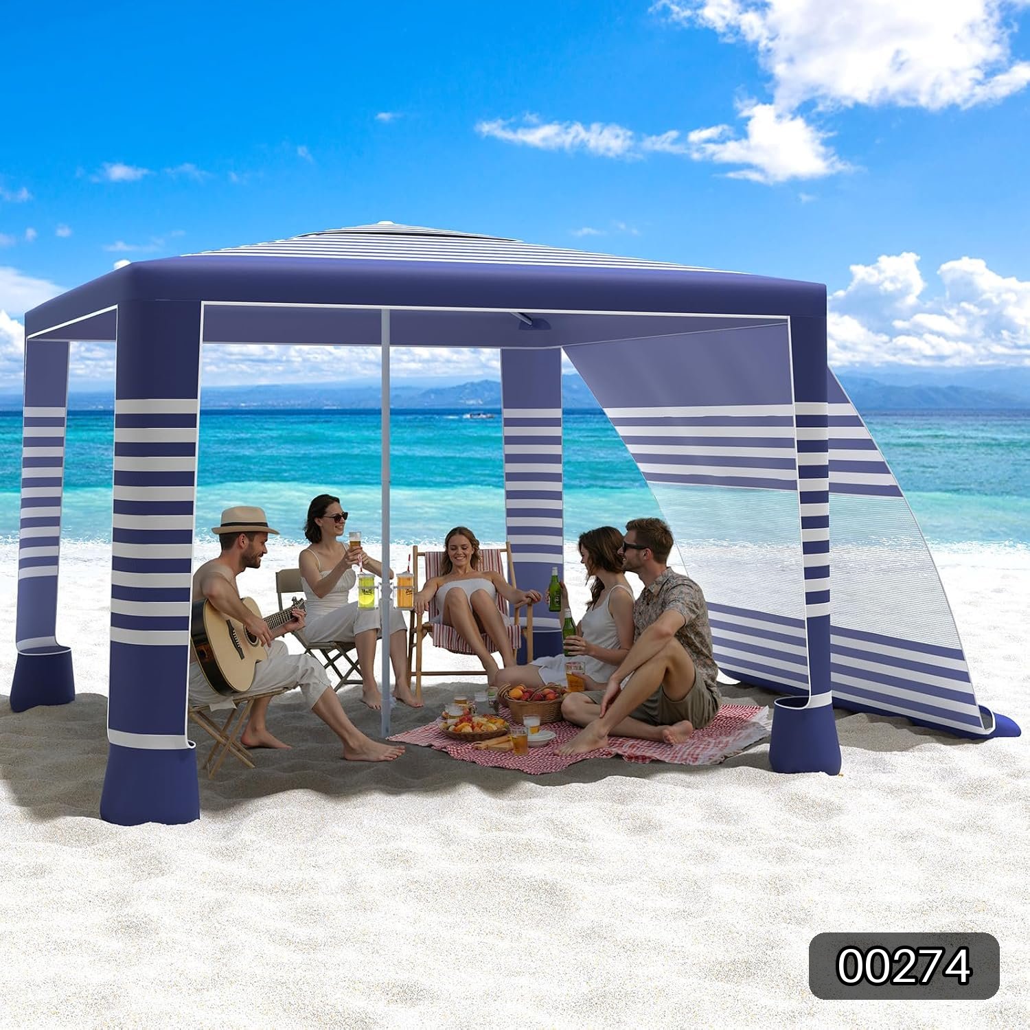 MoKo Beach Cabana, 8'×8' Large Beach Canopy with Side Wall, UPF 50+... #R070