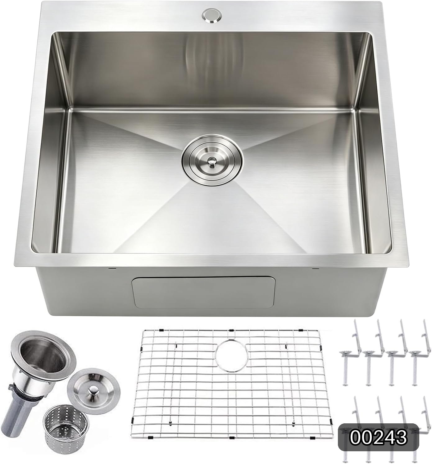 25 x 22 Inch Drop In Kitchen Sink, Topmount Stainless Steel Brushed Nickel #R051