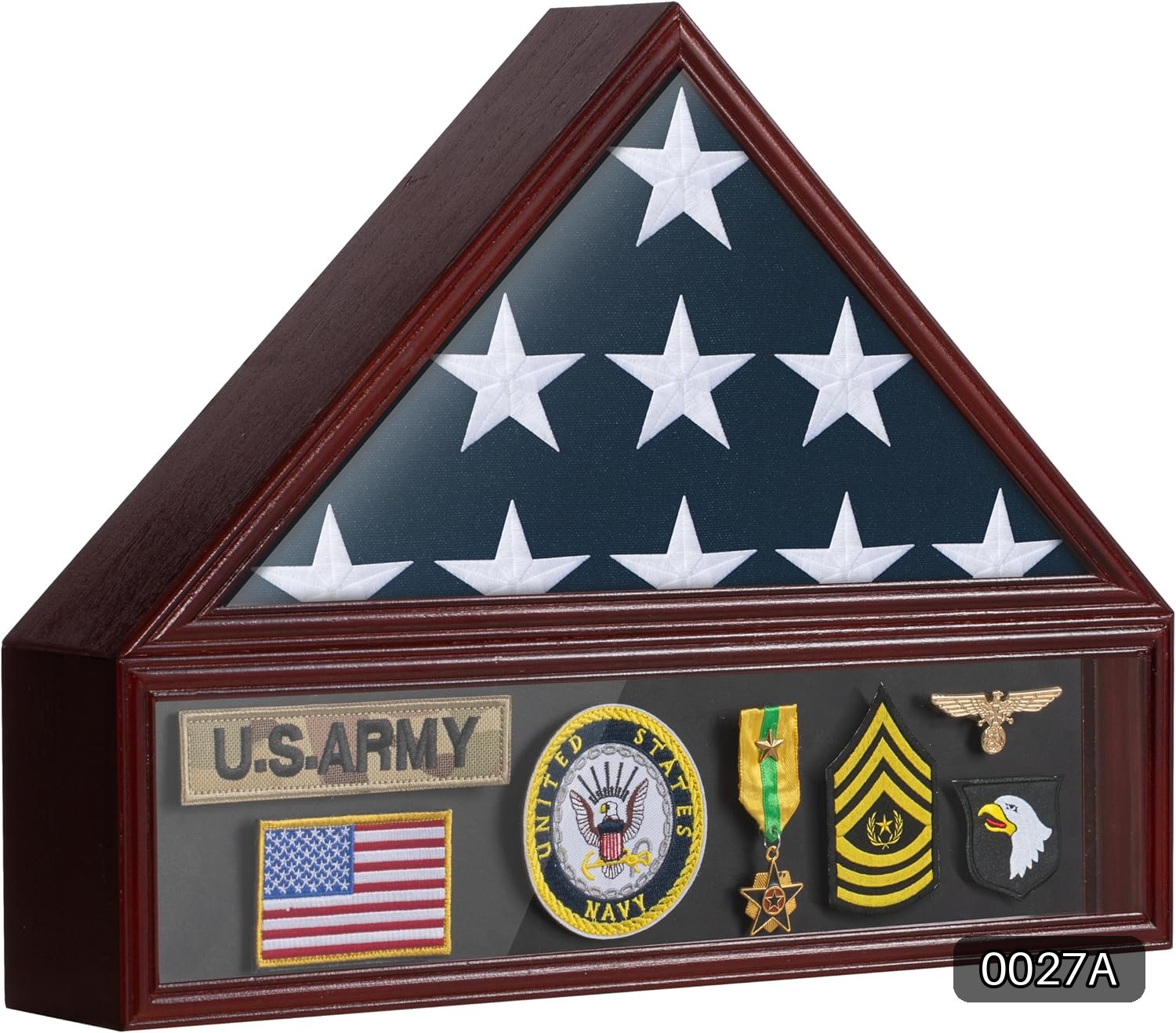 Large Burial Flag Display Case, Mahogany Veteran Medal Shadow Box 5x9.5 | #R019