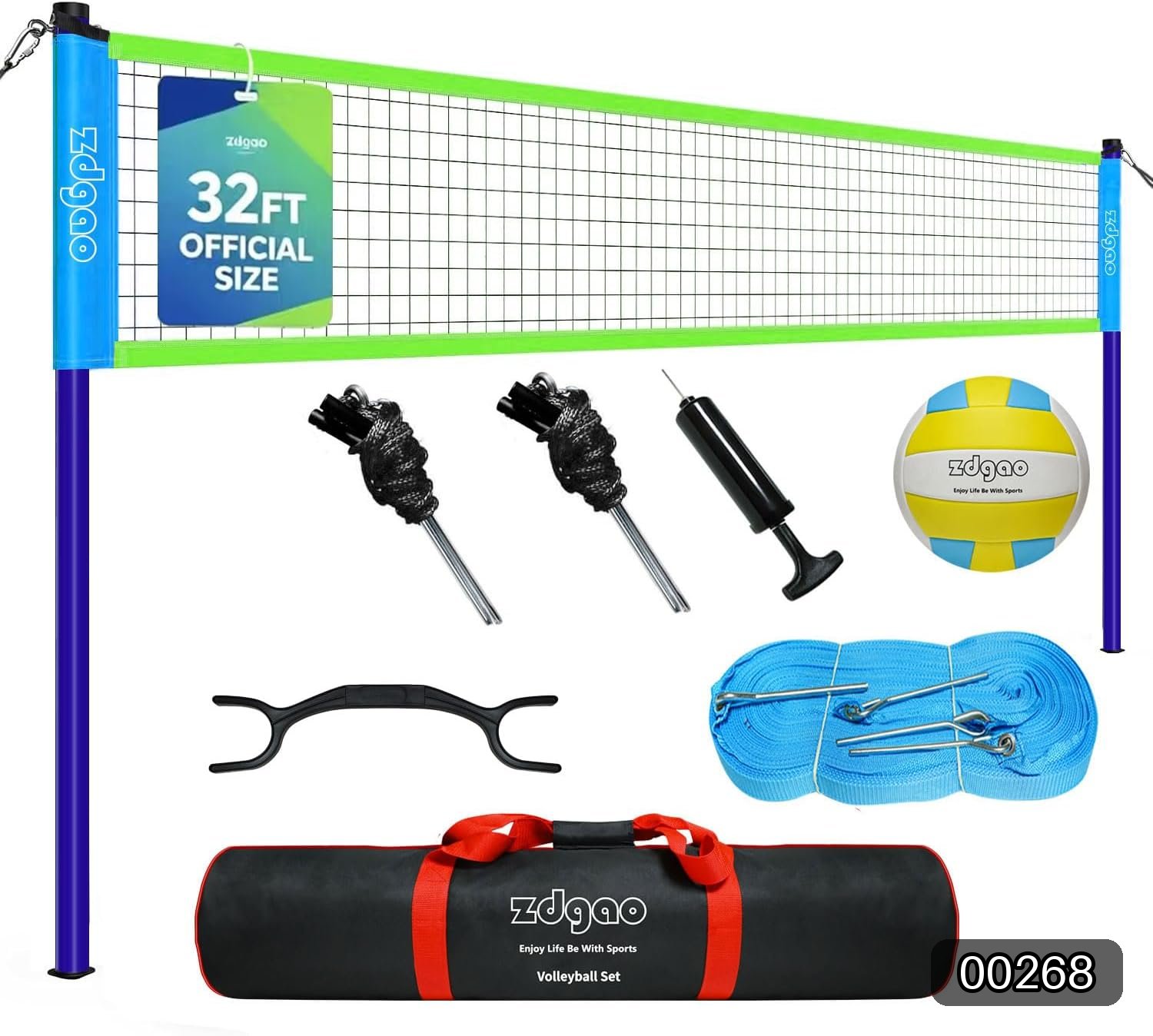 32FT Outdoor&Portable Volleyball Net-Adjustable Thick Dia Poles | Complete #R070