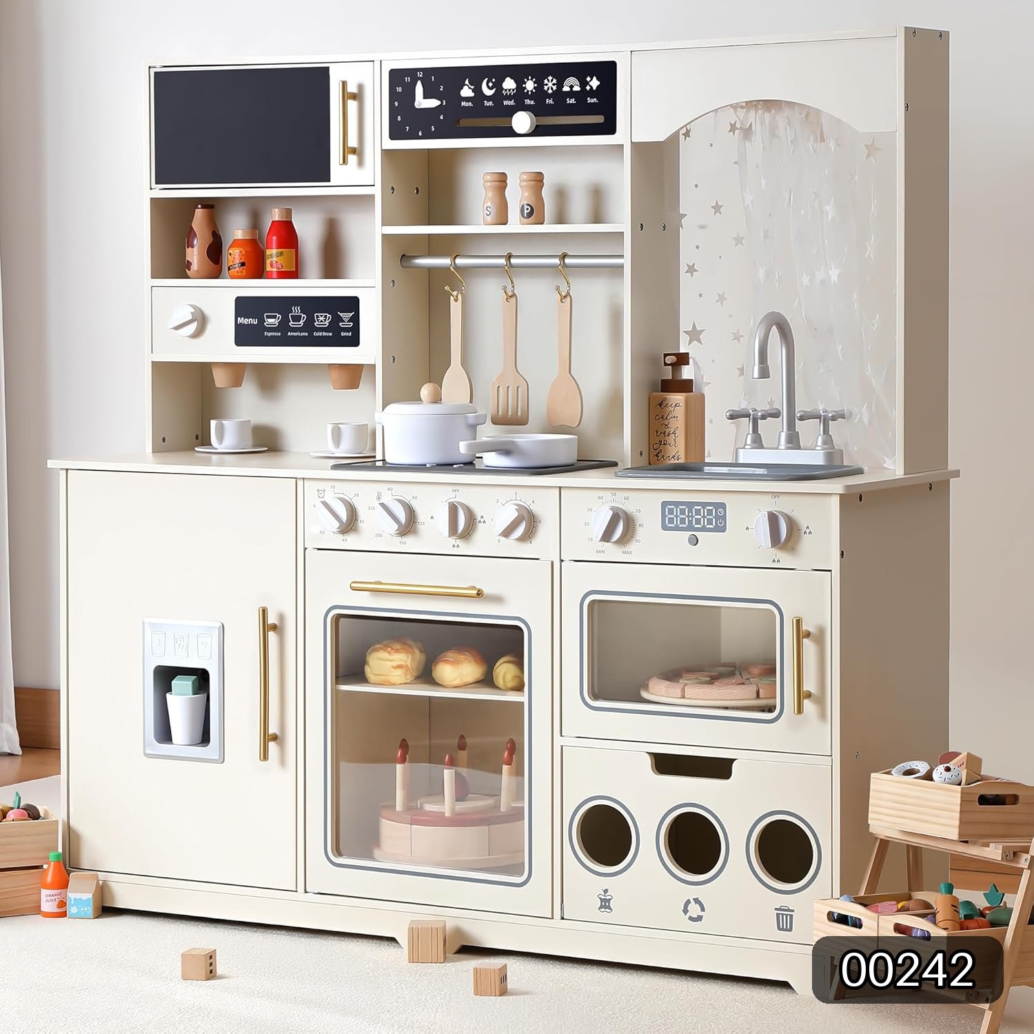 besrey Wooden Play Kitchen Set for Kids with Real Lights and Sounds | Larg #R070