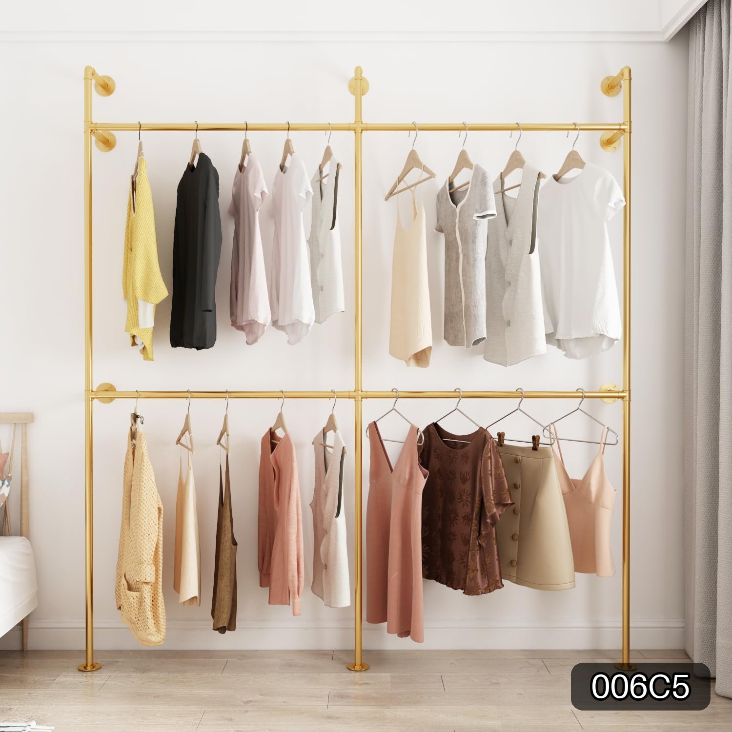 Industrial Pipe Clothing Rack with Heavy-Duty Metal Frame #R035