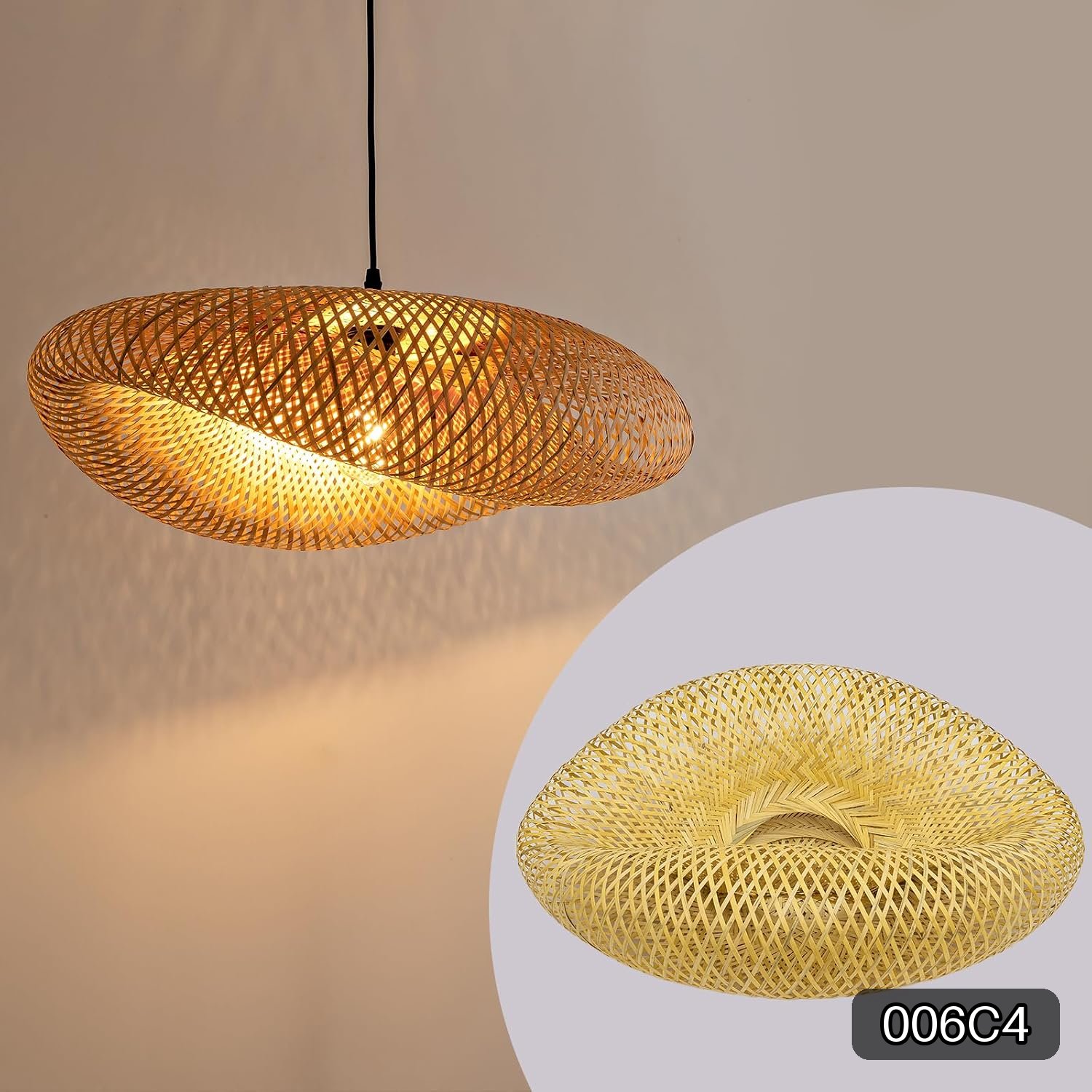 23.6-Inch Handwoven Bamboo and Rattan Lamp Shade #R026