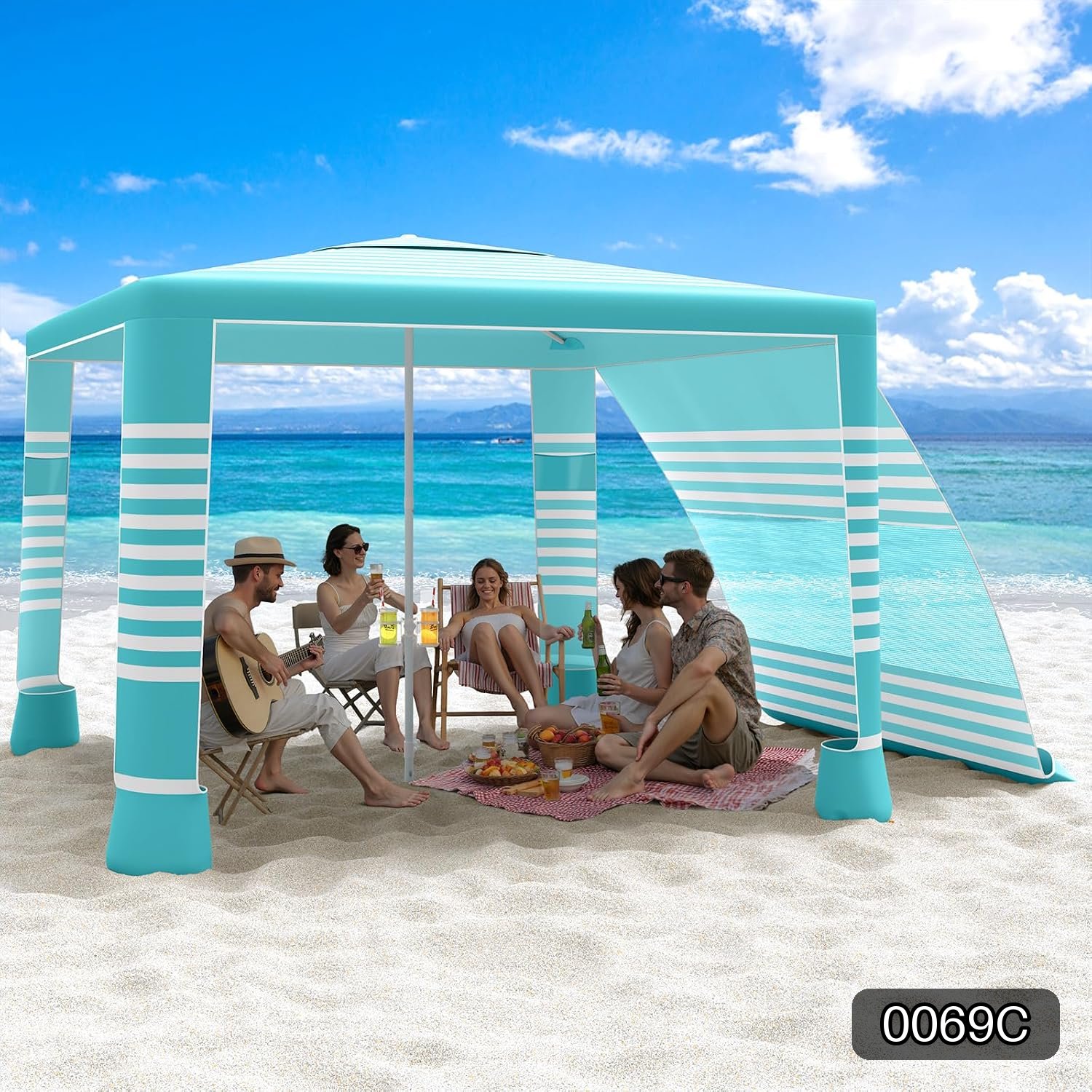 8×8 Foot Beach Canopy with Removable Side Wall and UPF 50+ Shade #R070