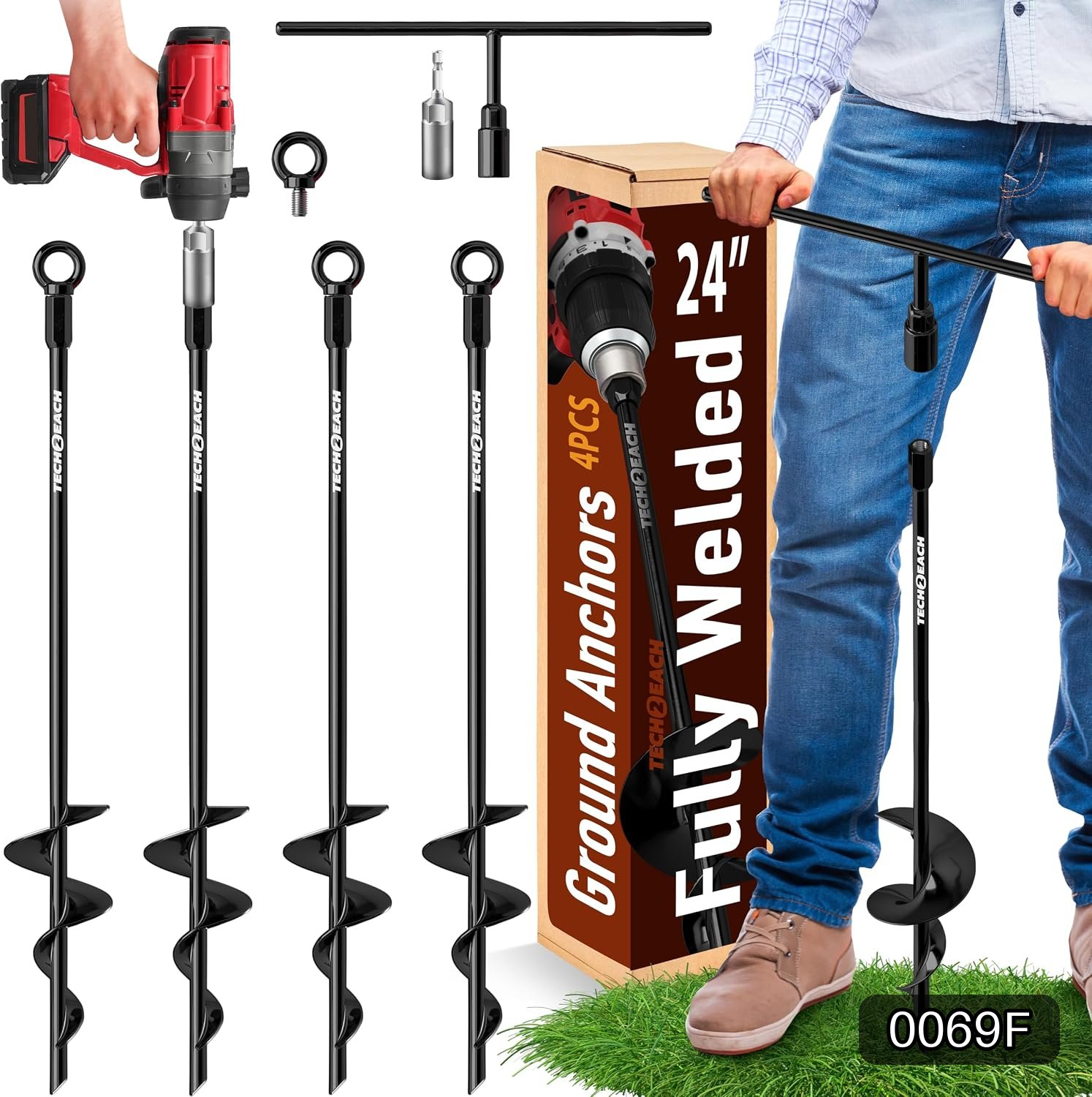 24-Inch Heavy-Duty Screw-In Ground Anchors, 4-Pack #R017