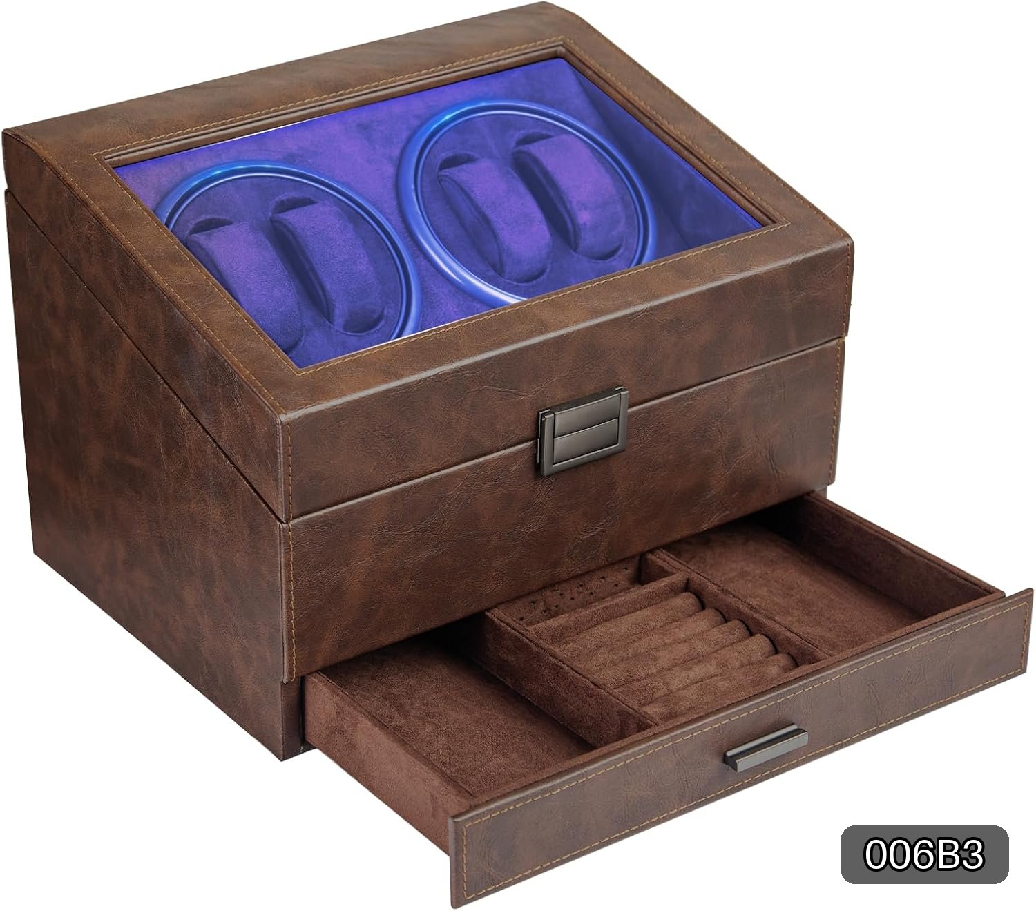 Automatic Watch Winder for 4 Watches with Storage and Jewelry Drawer #R039